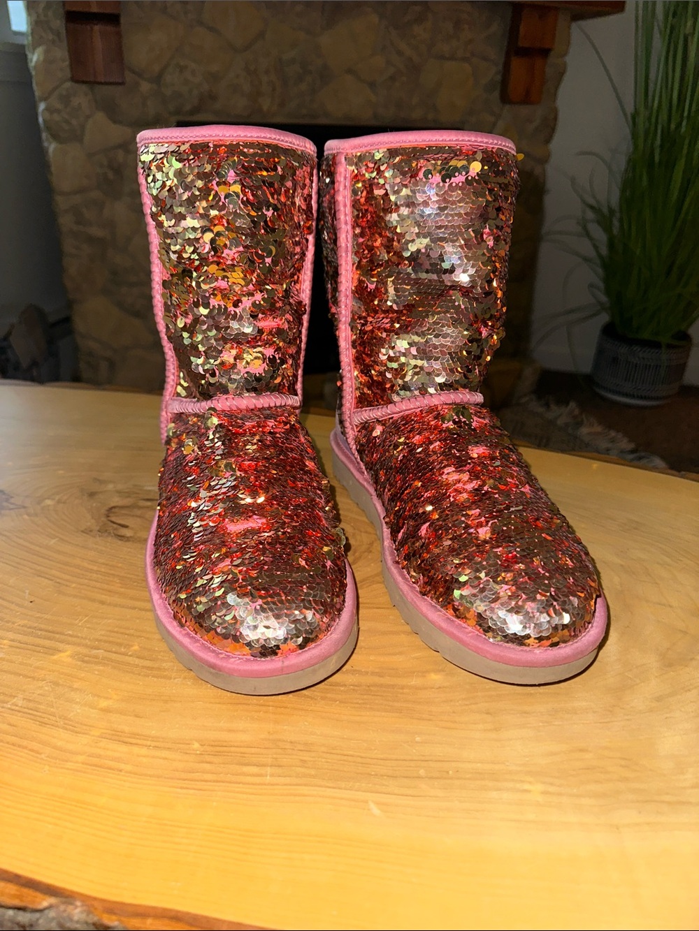 UGGS Pink Sequin Mid-Calf Boots - Sparkling Pink  Shoes